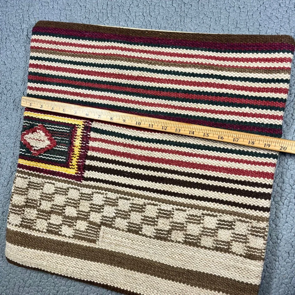 Pottery Barn Kilim Wool Blend Pillow Cover 20x20 Southwestern Striped Brown Red